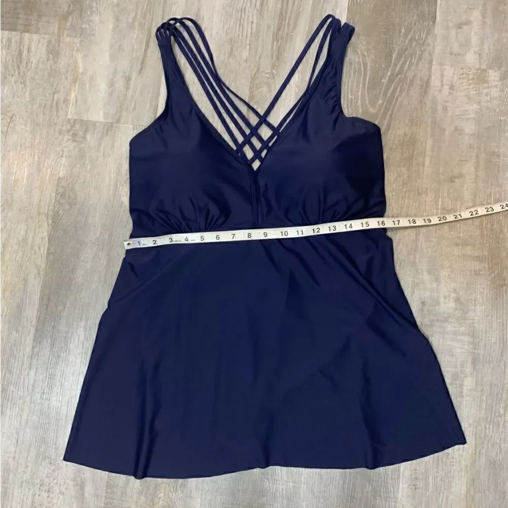 NWT Firpearl Plus Size Navy Bathing Suit for Women Flowy Tankini Top  sz…